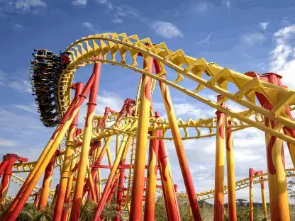 Montanha russa FireWhip, a primeira invertida do Brasil, no Beto Carrero World.