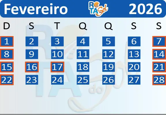 Calendário Trem Fevereiro 2026