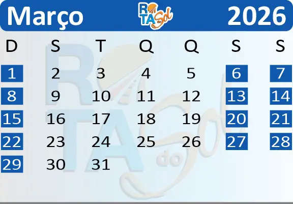 Calendário Trem Março 2026