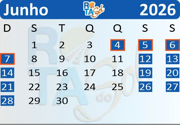 Calendário Trem Junho 2026