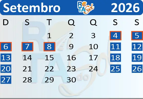 Calendário Trem Setembro 2026