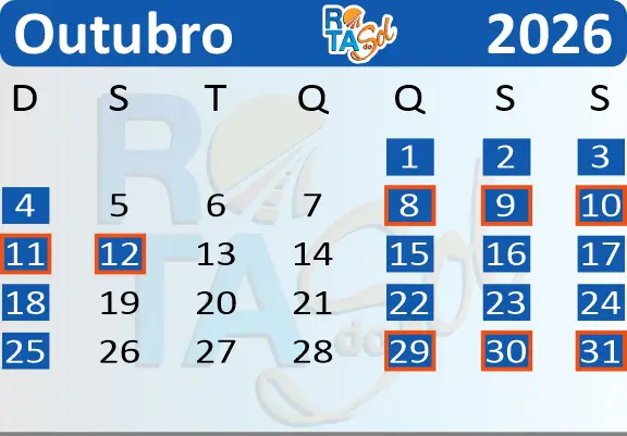 Calendário Trem Outubro 2026