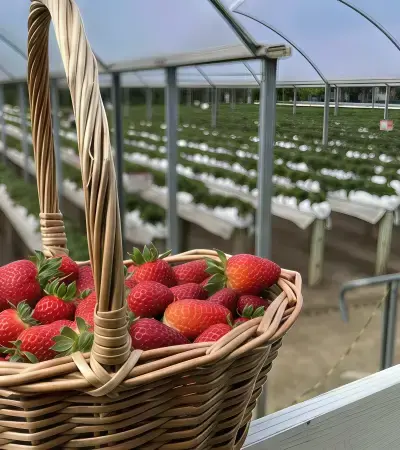 Plantação de morangos e produtos coloniais